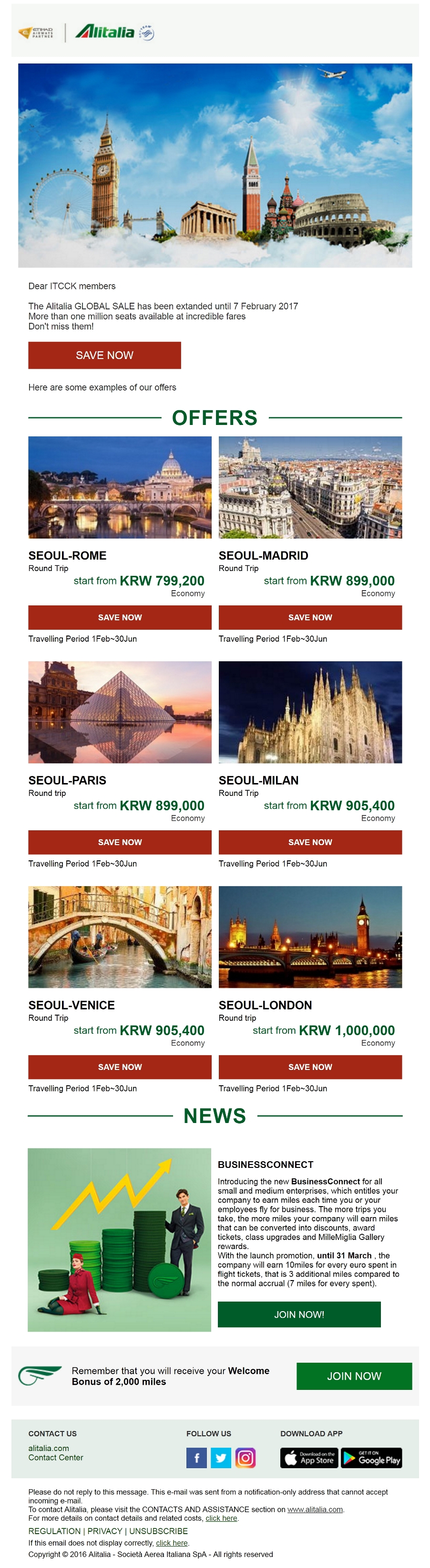 Alitalia - Incredible fares to fly over the world!