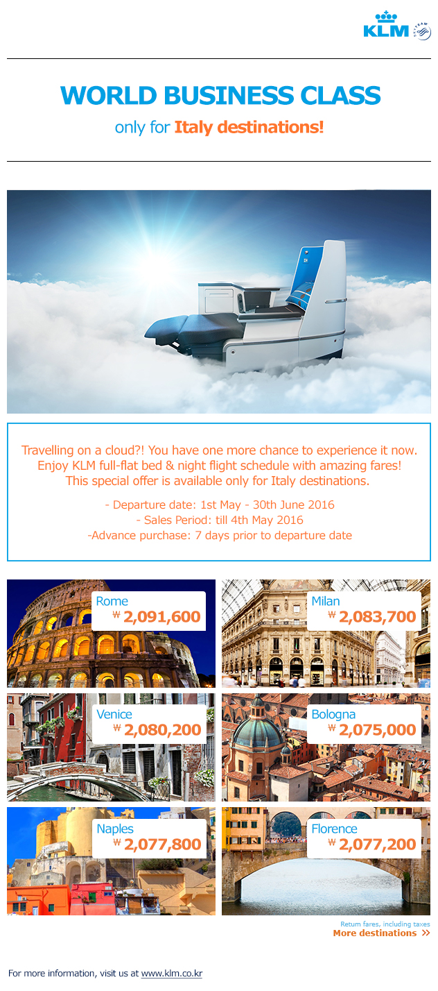 KLM - Special offer only for Italy destinations!